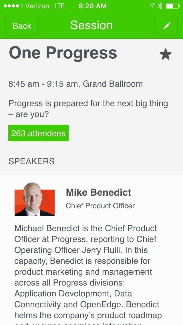 ProgressNEXT 2016 App - Mike Benedict