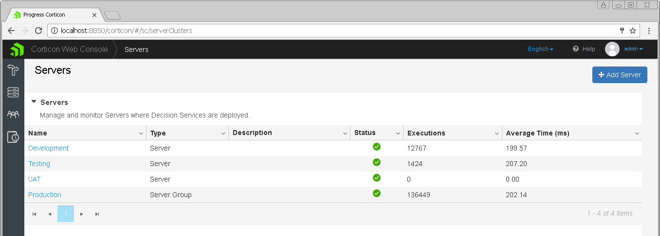 Corticon Web Console - Servers