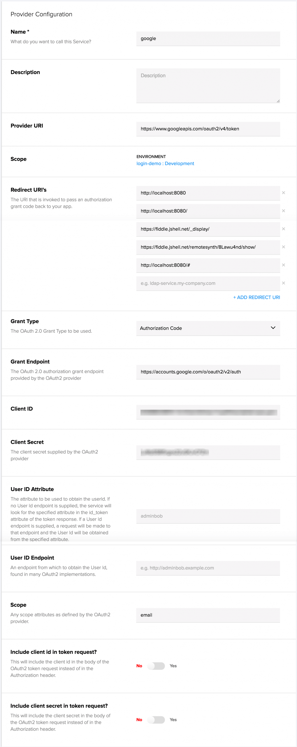 kinvey-google-settings