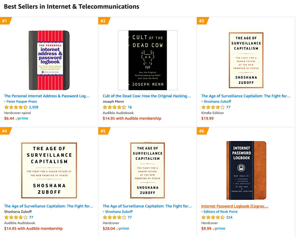 A list of best selling internet & telecommunications books on Amazon
