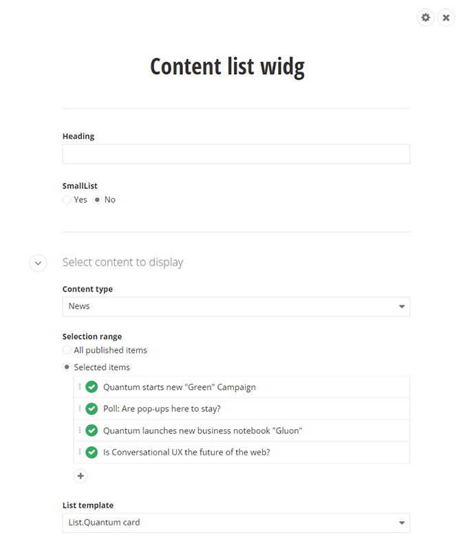 ASP.NET Core Content List Widget
