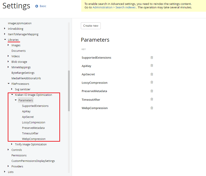 Sitefinity-Kraken.io Settings