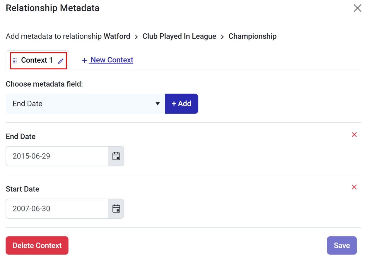 Adding context to metadata on relationships
