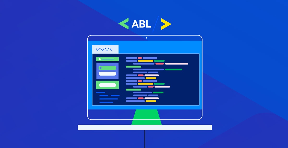 Graphic image of computer screen with code and <ABL> on top