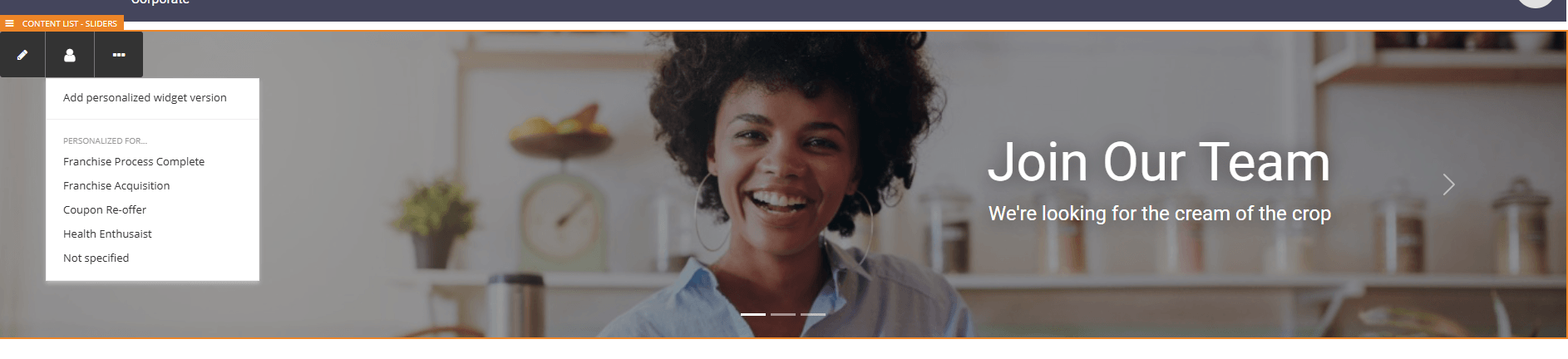 add personalized widget from dropdown on frontend website