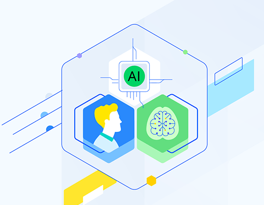 A graphic of a hexagon with three hexagons within it - one with AI, one with a brain and one with a human silhouette