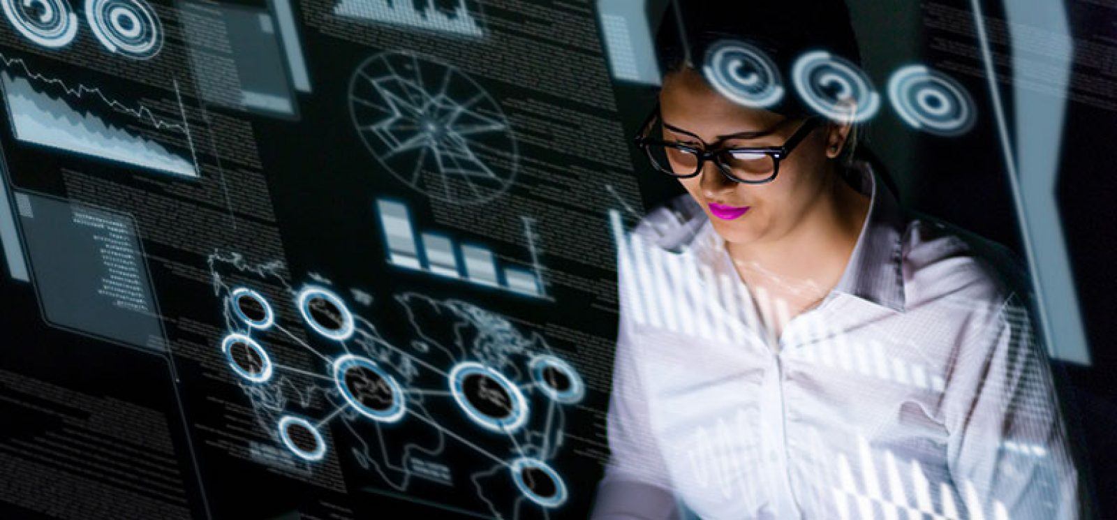 Woman working at computer.