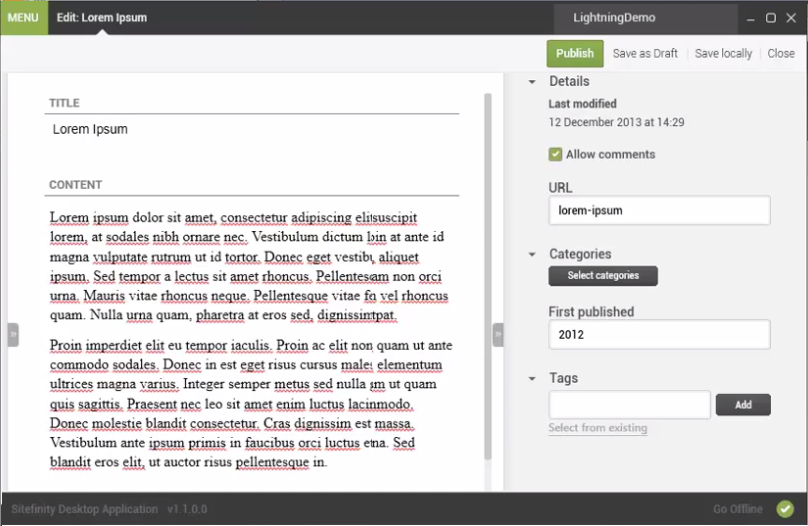 Sitefinity Desktop Application Edit Screens