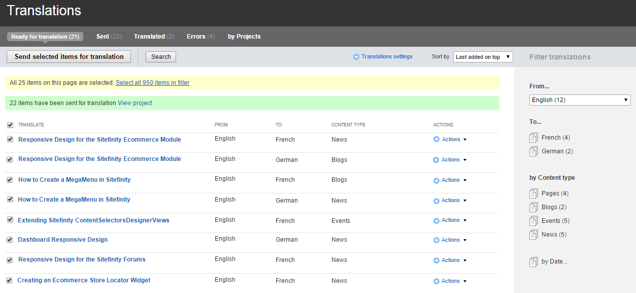 Sitefinity Translation Management