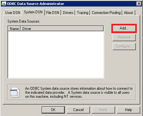 Click on Add to create an ODBC Data Source for Cassandra Click on Add to create an ODBC Data Source for Cassandra