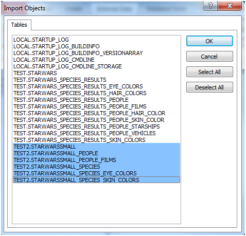 Select the MongoDB tables you want 