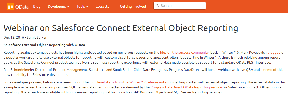 Salesforce Connect External Object Reporting Webinar Featured on OData.org