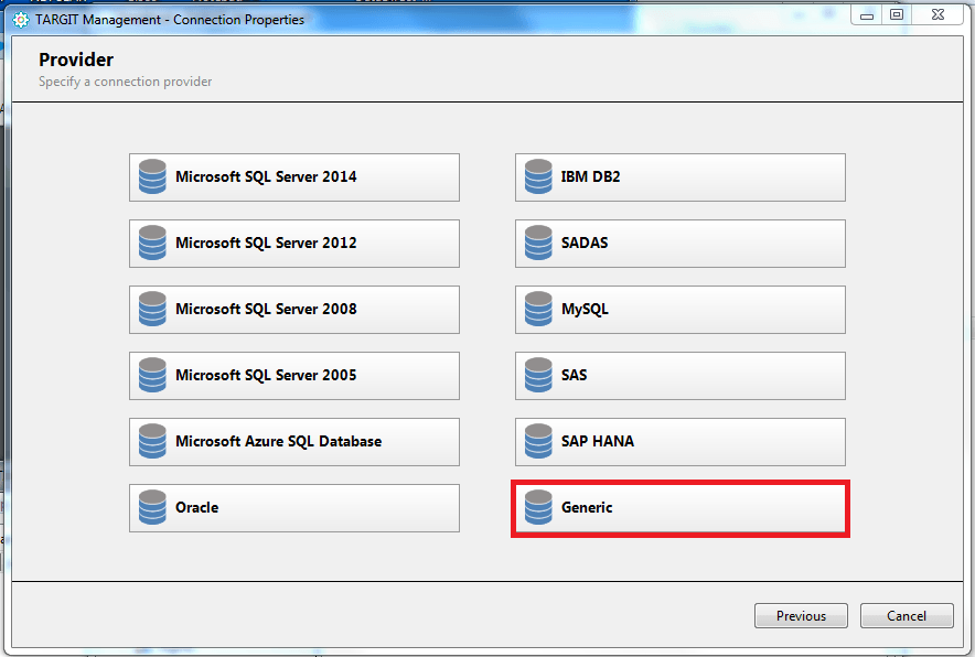 select Generic to setup an ODBC connection select Generic to setup an ODBC connection