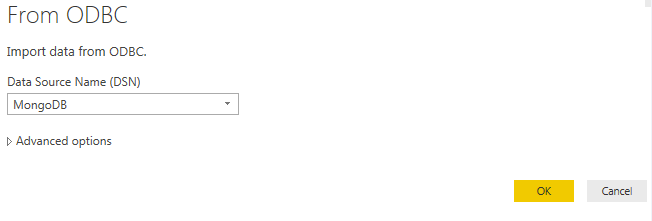 Select ‘Get Data’ - Other - ODBC and Click Connect