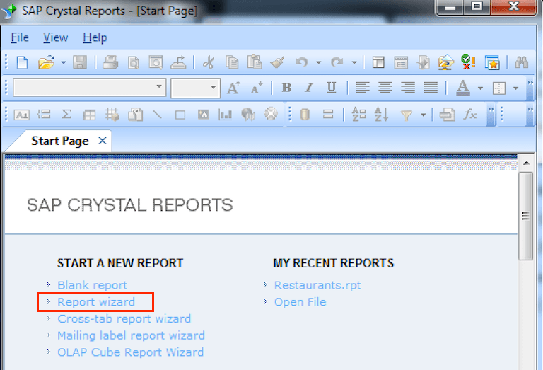 Select Report Wizard