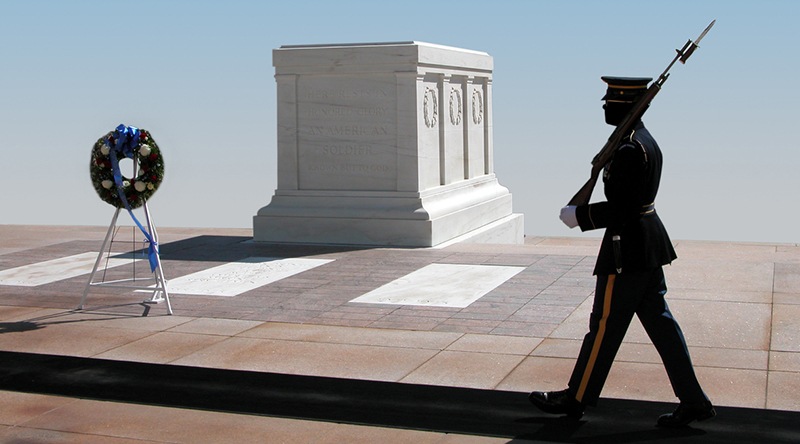 The Tomb of the Unknown Soldier, Arlington National Cemetery in Arlington, Virginia.