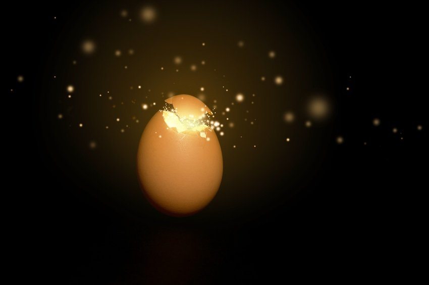 Light from broken egg on black background.its not a 3D image.