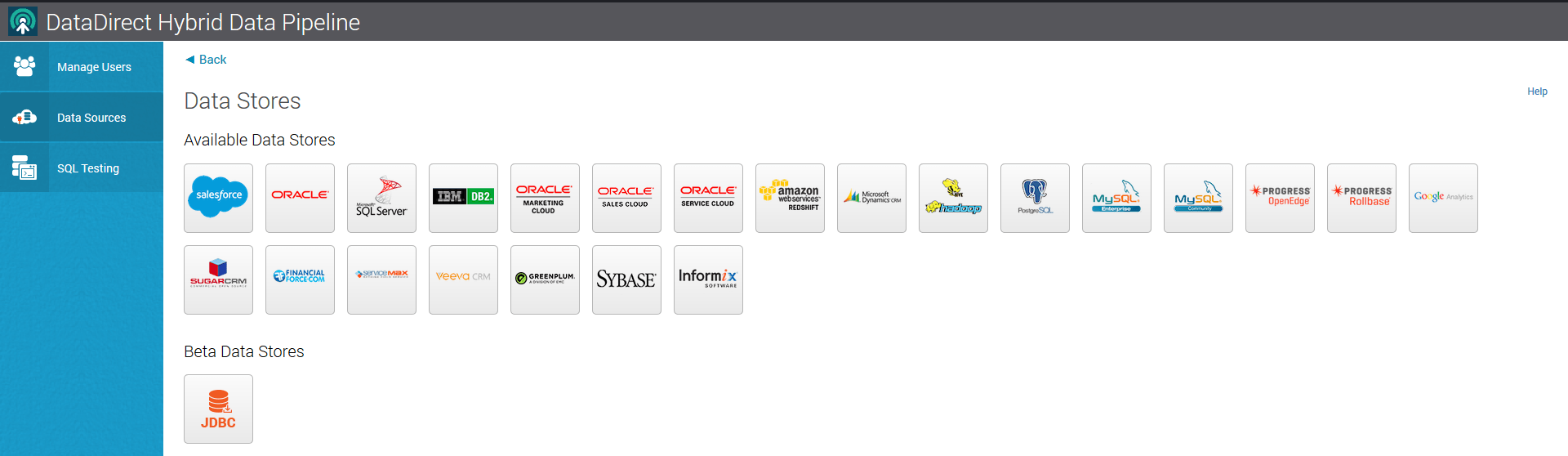 select jdbc data store